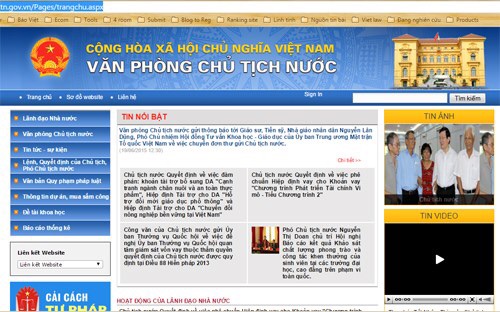 Trang thông tin điện tử Văn phòng Chủ tịch nước (Ảnh chụp màn hình)