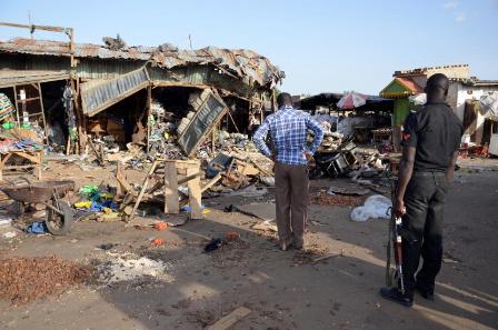 Hiện trường vụ đánh bom tại Maiduguri.