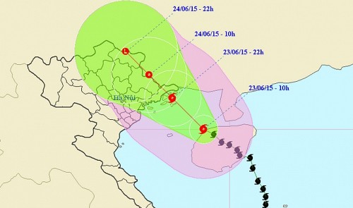 The expected path of Tropical Storm Kujira that is moving toward the border between China and Viet Nam