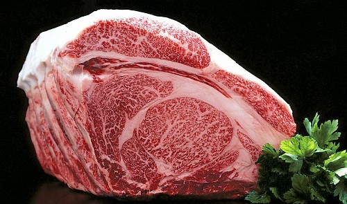 A slice of Hida beef is seen in this photo provided by Gifu Prefecture.