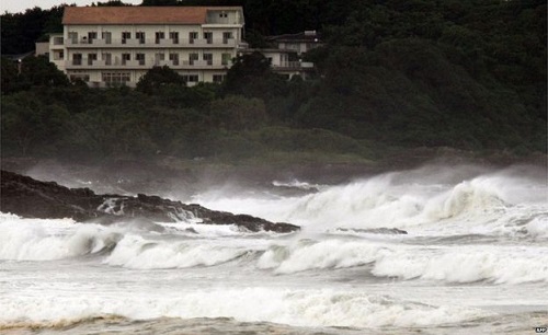 The southern island of Kyushu saw high waves batter the coastline on Thursday