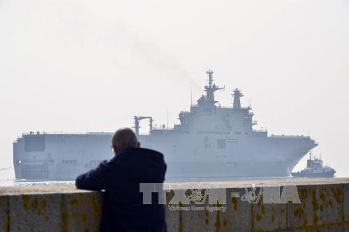 Tàu Sevastopol Mistral trong lần chạy thử đầu tiên ngoài khơi Saint-Nazaire, tây bắc Pháp ngày 16/3.