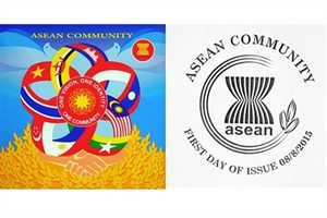 Special stamp designed by a Vietnamese artist will be issued in 10 ASEAN nations to celebrate the formation of the ASEAN Community later this year. (Photo: VietnamPost)