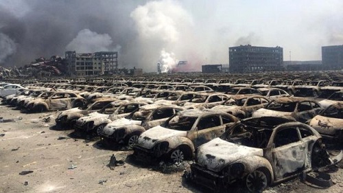 Buildings and hundreds of cars in the port area were destroyed