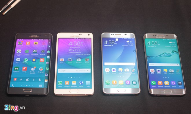 So sánh Galaxy Note Edge, Note 4, Note 5 và S6 Edge+.