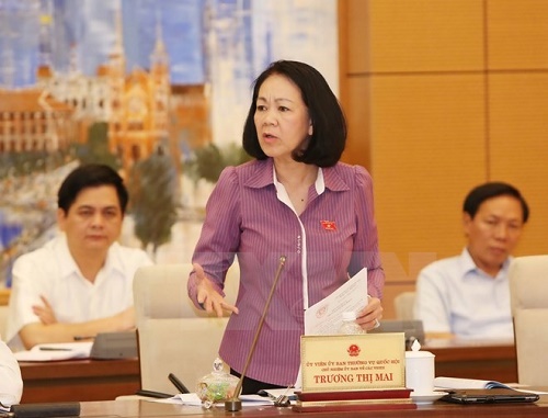 Chairwoman of the NA Committee for Social Affairs Truong Thi Mai gives opinion (Photo: VNA)