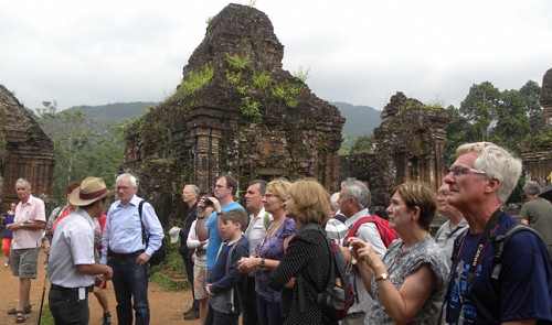 Foreign tourists visit the towers at the UNESCO-recognized My Son Sanctuary