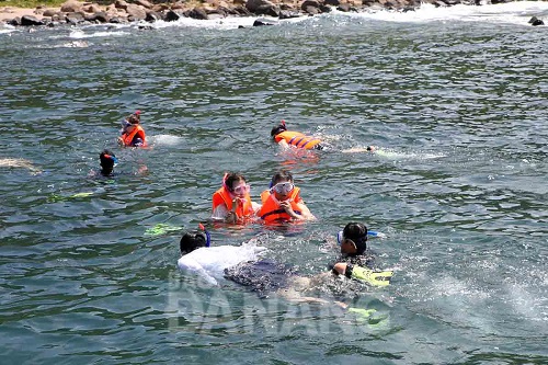  Visitors relaxing in the blue water