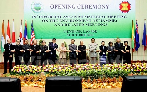 Participants pose for photo at the 15th Informal ASEAN Ministerial Meeting on the Environment in Vientiane last October (