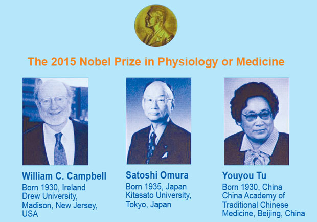 3 nhà khoa học là chủ nhân của Giải Nobel Y học 2015.  			                    Ảnh: AFP