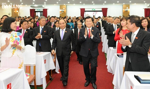 President Truong Tan Sang (centre right) was warmly welcomed by the delegates