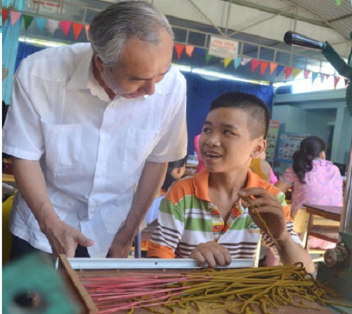 A disabled boy attending a local vocational training course 