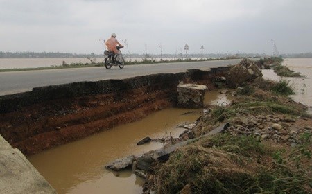 Flood damage on a section of road near Da Nang