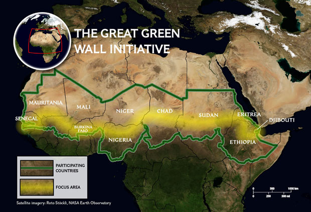 11 quốc gia tham gia dự án Bức tường xanh vĩ đại gồm: Mauritania, Mali, Niger, Chad, Sudan, Eritrea, Djibouti, Senegal, Burkina Faso, Nigeria và Ethiopia. Ảnh: Linkis