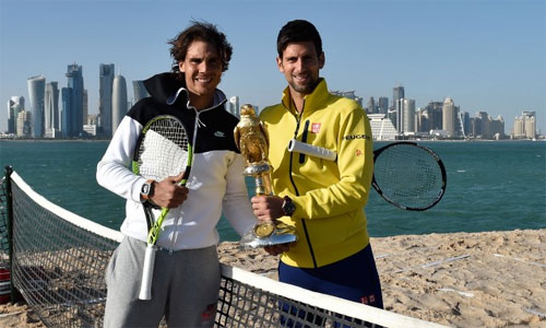 Djokovic (phải) và Nadal có cơ hội lớn gặp nhau ở chung kết Qatar Open. Ảnh: AFP.