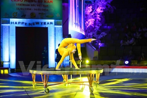 A Mongolian performer at an international circus festival in Hanoi in January (Photo: VNA)