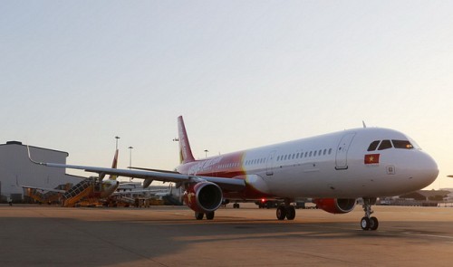 Vietjet's brand-new aircraft, an A321, is seen in this photo provided by the carrier.