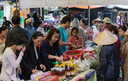 Busy shopping atmosphere at a market