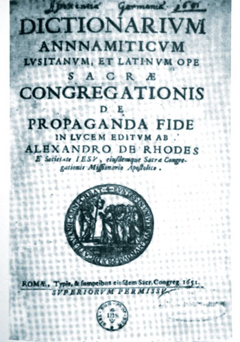 Trang đầu cuốn Tự vị Việt-Bồ-La của Alexandre de Rhodes, in năm 1651 tại Rooma. (Ảnh tư liệu, A.C chụp lại)