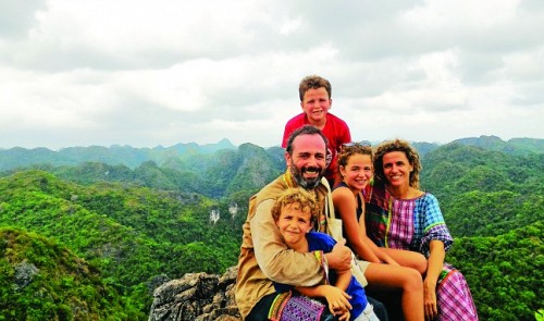 Diego Cortizas del Valle with his wife and three children in Tam Dao District, Vinh Phuc Province