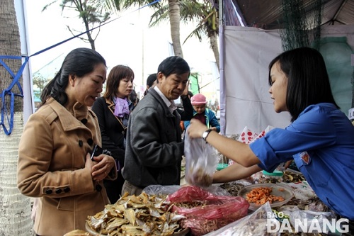   A stall displaying seafood specialties