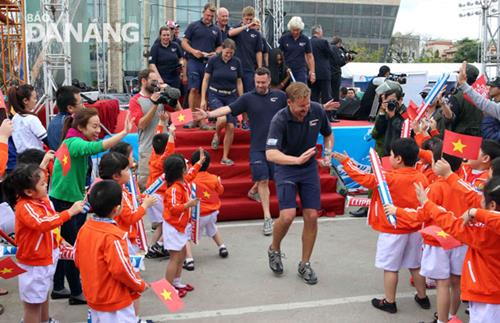   Members of the GREAT Britain team meet the children