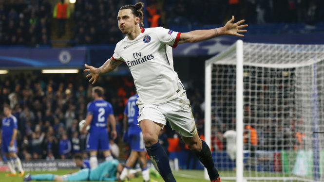 Niềm vui của Ibrahimovic sau khi nâng tỉ số lên 2-1 cho PSG. Ảnh: Reuters