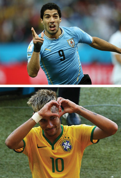 Suarez (ảnh trên) và tuyển thủ Brazil Neymar.