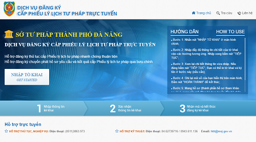 A screenshot of the interface of website https://lltptructuyen.moj.gov.vn/thanhphodanang