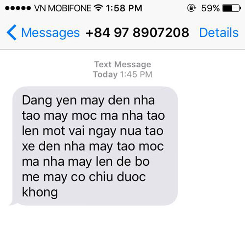 Tin nhắn đe dọa được gửi đến phóng viên Khang Ninh.