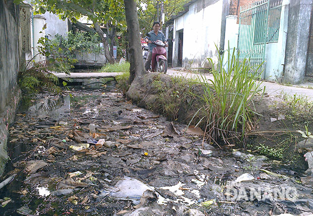 Mương nước ô nhiễm tại khu vực tổ 75 phường Hòa Khánh Nam.