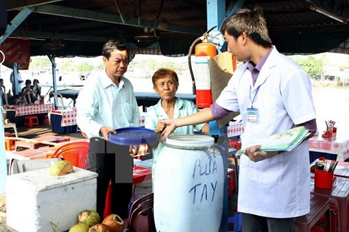 A medical staff  introduces locals to anti-mosquito measures. (Photo: VNA)