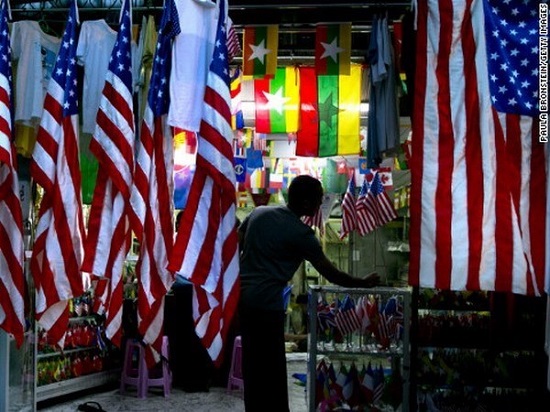 A store selling flags in Yangon city, Myanmar (Photo: CNN)