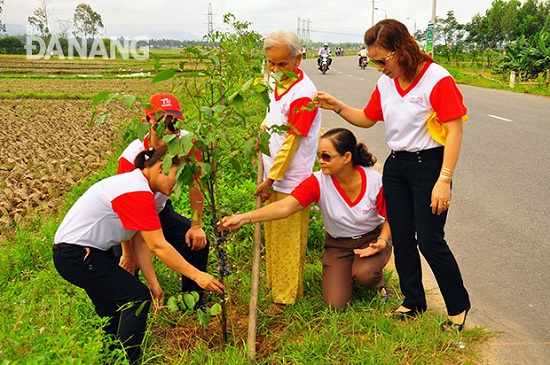 Some employees from the Da Nang branch of Prudential Viet Nam planting trees in Hoa Vang District