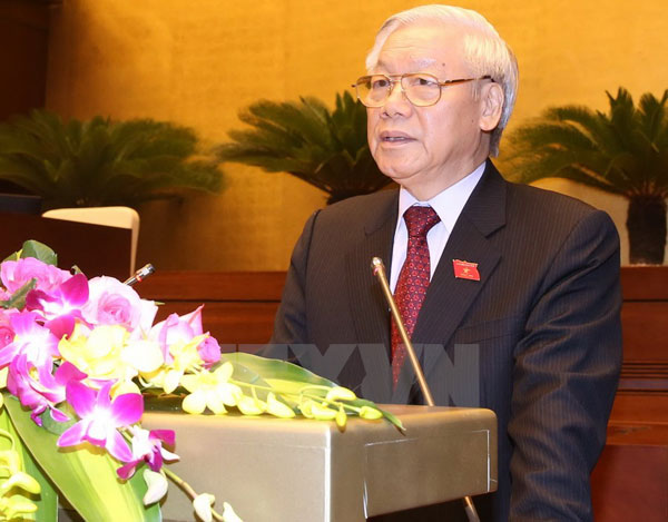 Tổng Bí thư Nguyễn Phú Trọng phát biểu tại phiên khai mạc kỳ họp thứ nhất của Quốc hội khóa XIV. Ảnh: TTXVN