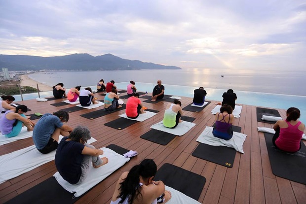   Yoga practitioners at the venue