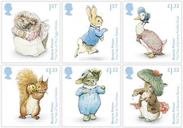 Bộ tem tranh minh họa sách thiếu nhi của Beatrix Potter.