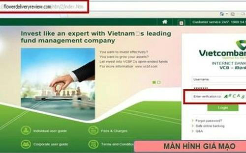 Một website lừa đảo với giao diện tương tự trang của Vietcombank. Ảnh: VTC.