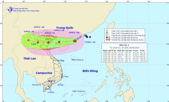 Đường đi của cơn bão số 3. (Nguồn: nchmf.gov.vn)