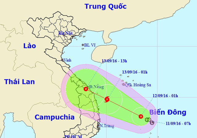 Vị trí và hướng di chuyển của áp thấp nhiệt đới (Ảnh: NCHMF).