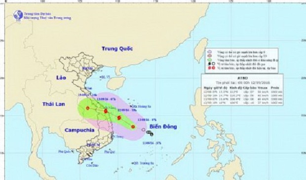 A tropical depression is forecast to evolve into a storm by 7:00 pm on September 12, 2016. Nat’l Center for Hydro-Meteorological Forecasting