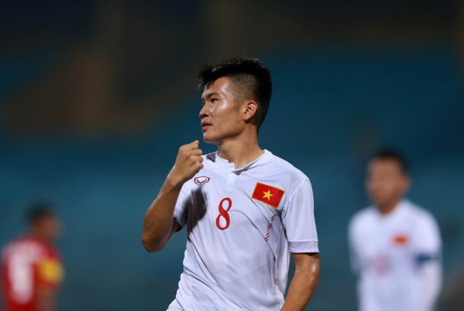 Tống Anh Tỷ ăn mừng bàn thắng vào lưới U-19 Timor Leste. 