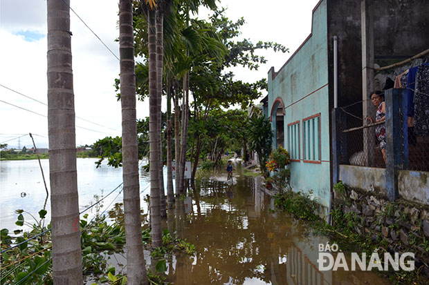  Flooding along an alley in Hoa Vang District