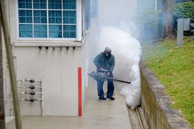 A worker fogs a new Zika area in Singapore (Source:Reuters)