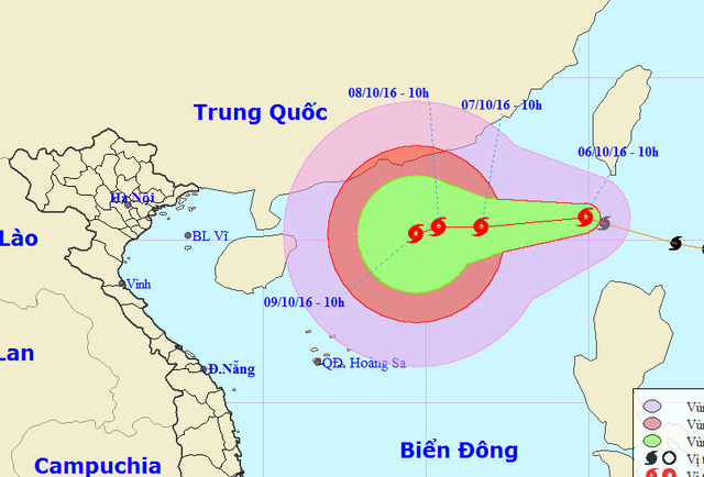 Vị trí và hướng di chuyển của bão Aere (Ảnh: NCHMF).