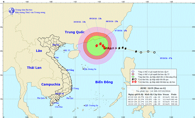 Vị trí và đường đi của bão. (Nguồn: Trung tâm Dự báo Khí tượng Thủy văn Trung ương)