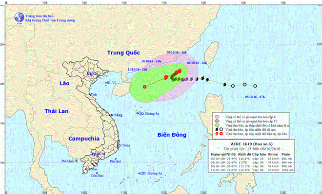 Đường đi và vị trí cơn bão. (Nguồn: nchmf.gov.vn)
