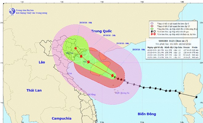 Ảnh mô tả đường đi và vị trí cơn bão. (Nguồn: nchmf.gov.vn)