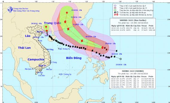 Vị trí và đường đi của siêu bão Haima. (Nguồn: nchmf.gov.vn)