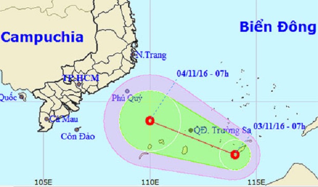 The expected path of the tropical depression